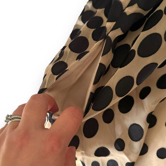 Burlapp Black & Beige Pleated Polka Dot Sleeveless V Neck A Line Dress Size 0 - Picture 6 of 9